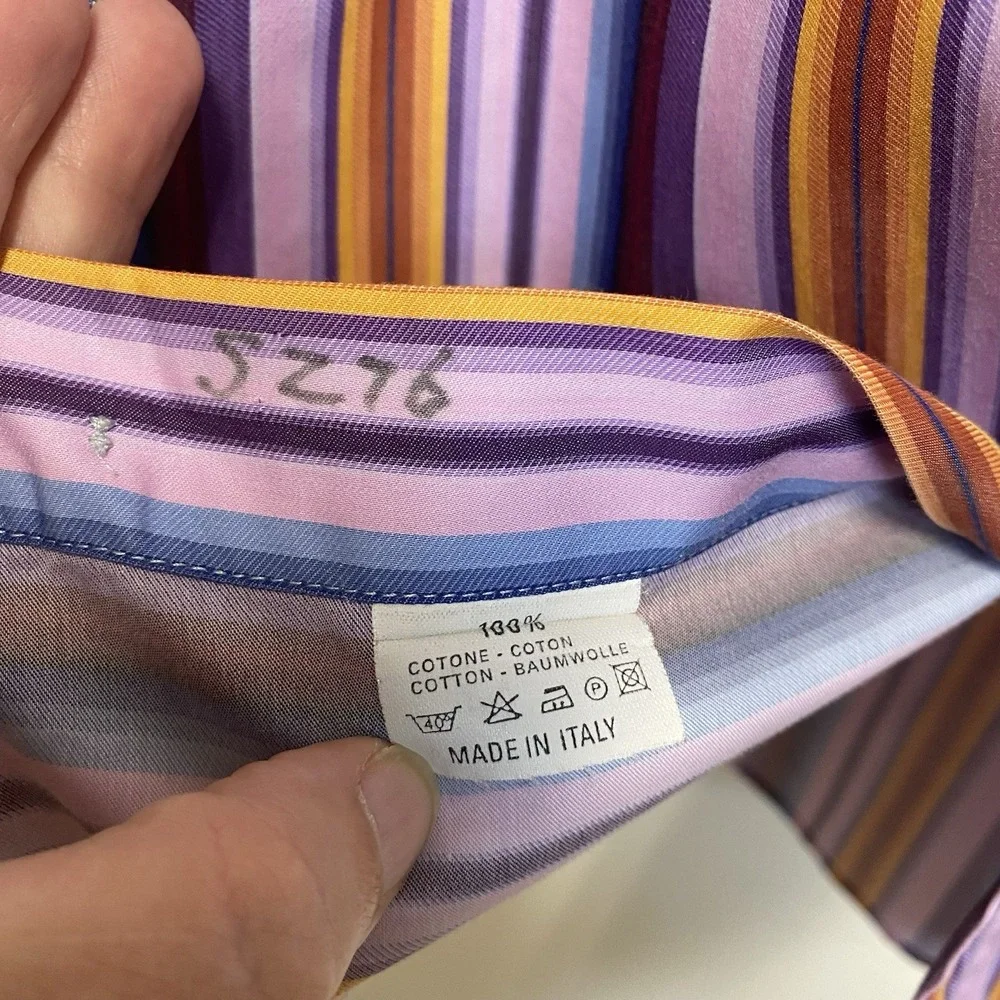 Etro Milano Purple Striped Button Down Shirt Size‎ 38 Italy Multicolor Cotton